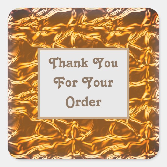 Thank You for Your Order Bright Gold Elegant Square Sticker (Front)