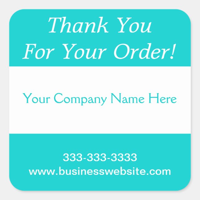 Thank You For Your Order Business Turquoise Stripe Square Sticker (Front)