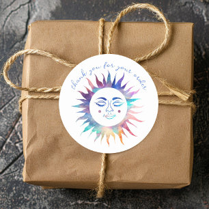 "Thank you for your order" Colourful Custom Sun Classic Round Sticker
