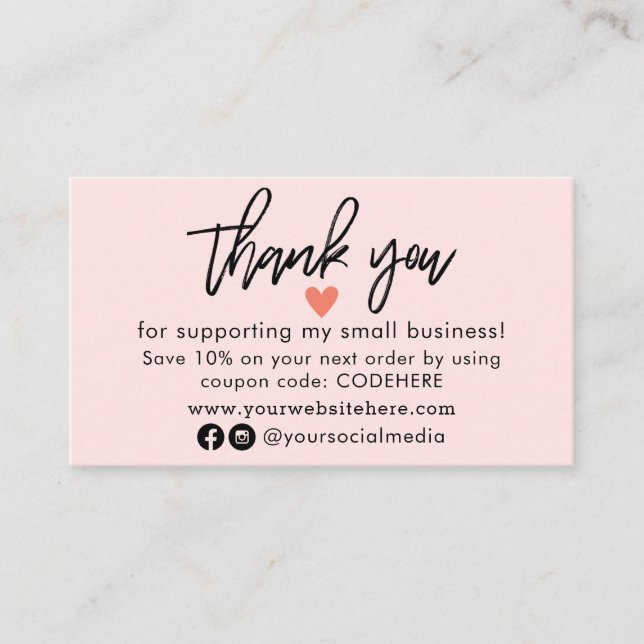 Thank You For Your Order Coupon Code Business Card (Front)