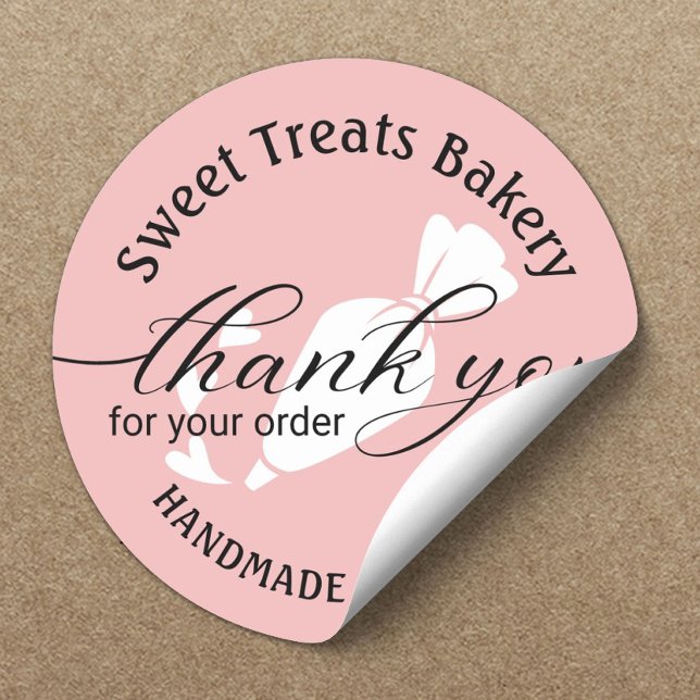 Thank You For Your Order Cute Pink Cake Bakery Classic Round Sticker (Creator Uploaded)