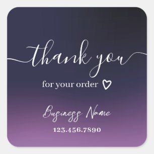 Thank You for Your Order Elegant Purple Business Square Sticker