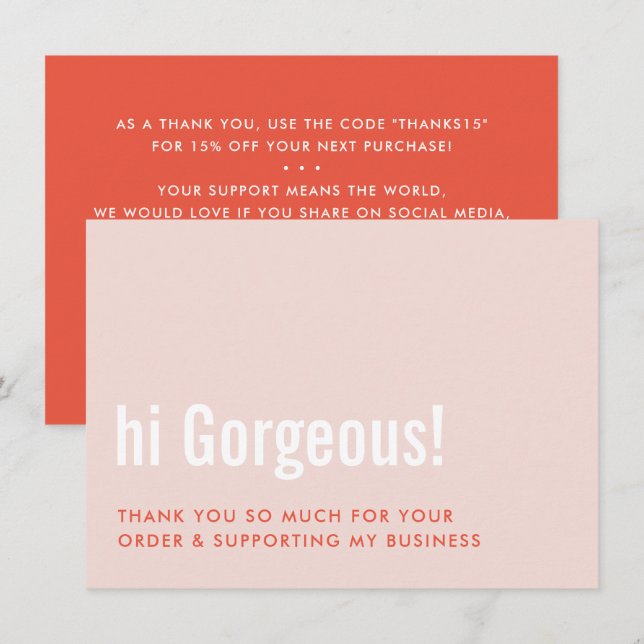THANK YOU FOR YOUR ORDER fun insert pink orange Card (Front/Back)