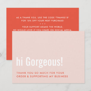 THANK YOU FOR YOUR ORDER fun insert pink orange Card