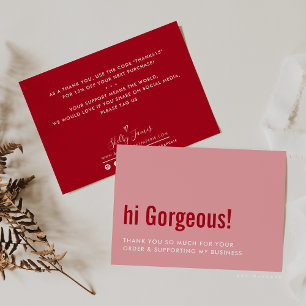 THANK YOU FOR YOUR ORDER fun insert pink red Card