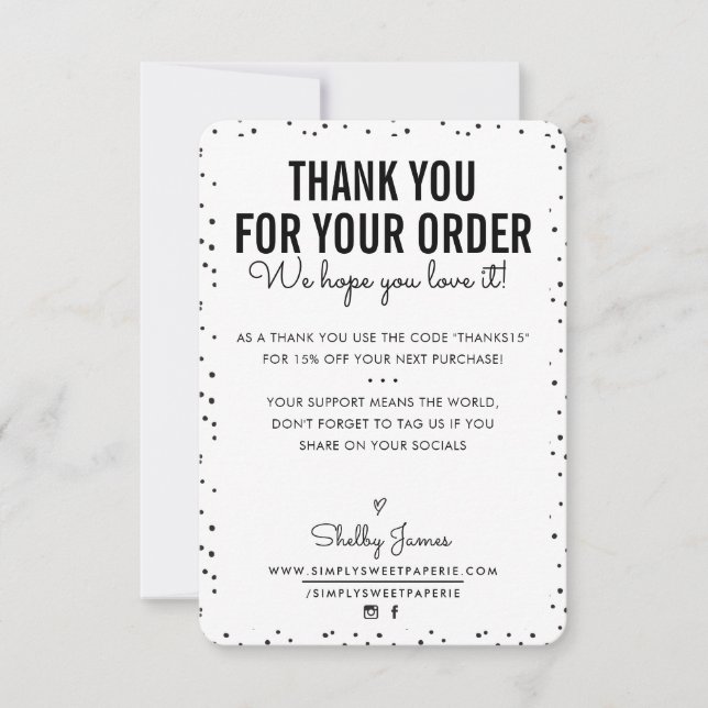 THANK YOU FOR YOUR ORDER glam insert black spots Card (Front)