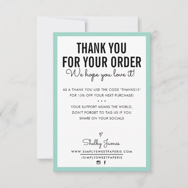 THANK YOU FOR YOUR ORDER glam insert modern mint Card (Front)
