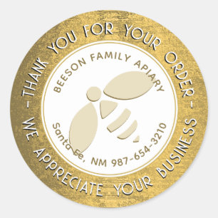 Thank you for your order Gold bee Apiary Name Classic Round Sticker