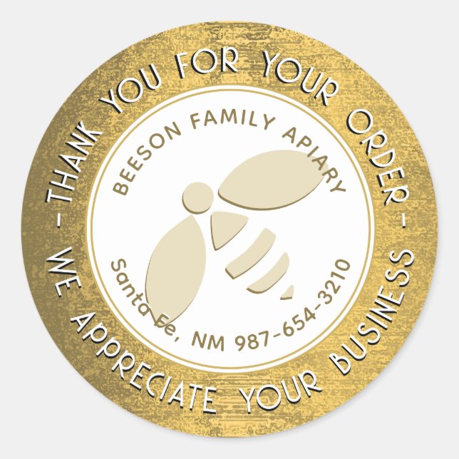 Thank you for your order Gold bee Apiary Name Classic Round Sticker (Front)