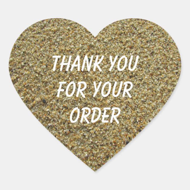 Thank You for Your Order Grains of Sand Beach Heart Sticker (Front)