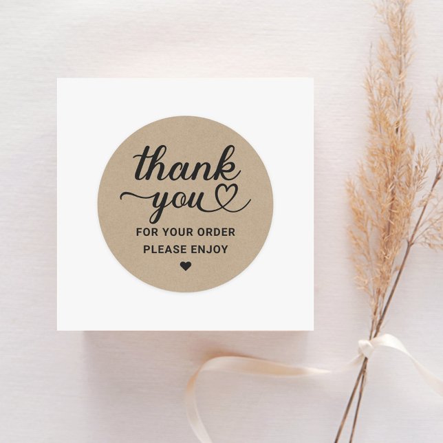 Thank You For Your Order Heart Script Kraft Classic Round Sticker (Creator Uploaded)