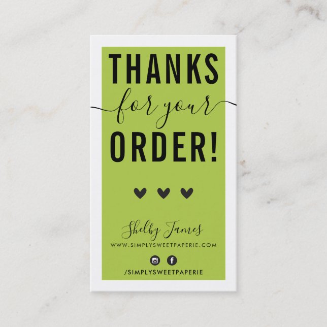 THANK YOU FOR YOUR ORDER insert bold lime green (Front)