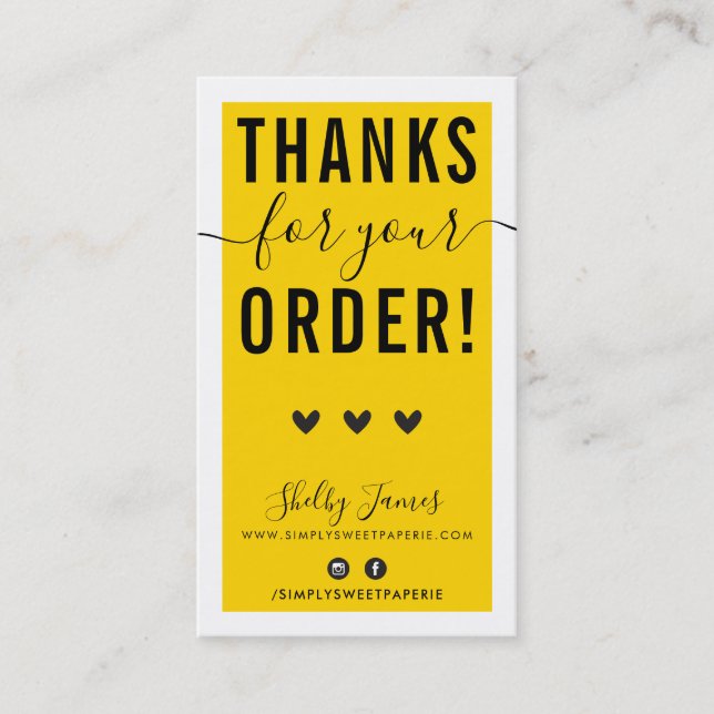 THANK YOU FOR YOUR ORDER insert fun bright yellow (Front)