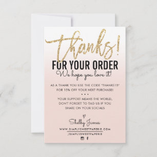 THANK YOU FOR YOUR ORDER insert gold ombre blush