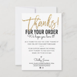 THANK YOU FOR YOUR ORDER insert modern black gold