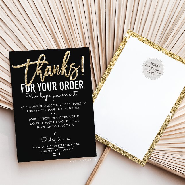 THANK YOU FOR YOUR ORDER insert modern black gold Card (Creator Uploaded)