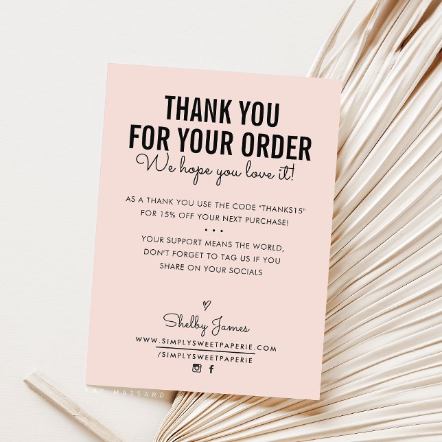 THANK YOU FOR YOUR ORDER insert modern blush pink Card (Creator Uploaded)