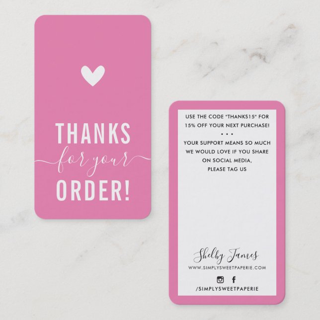 THANK YOU FOR YOUR ORDER insert modern CANDY PINK (Front/Back)