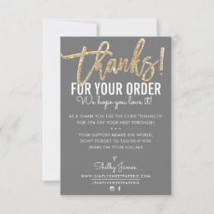 THANK YOU FOR YOUR ORDER insert modern grey gold Card