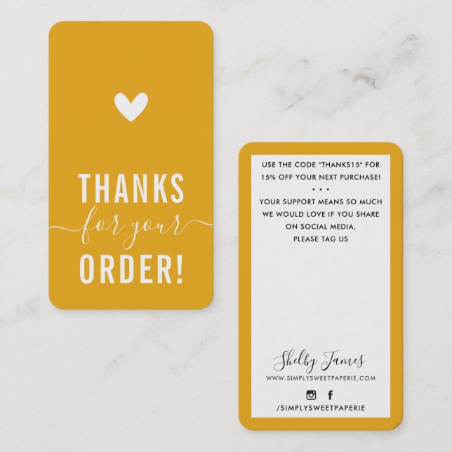 THANK YOU FOR YOUR ORDER insert modern MUSTARD (Front/Back)