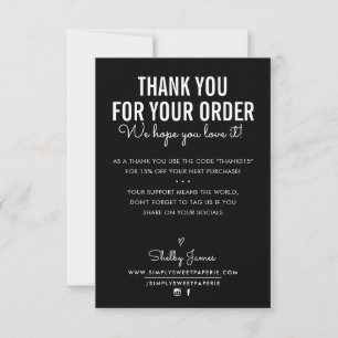 THANK YOU FOR YOUR ORDER insert modern white ink Card
