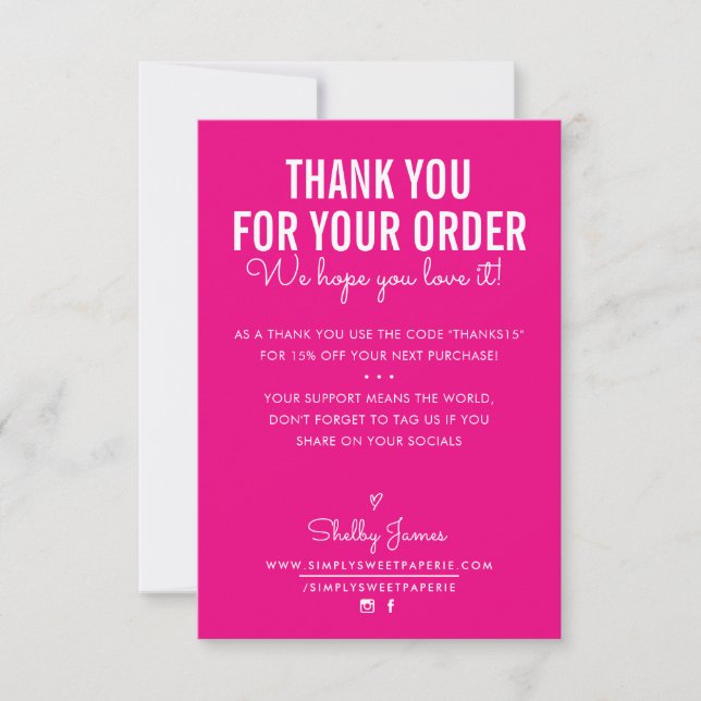THANK YOU FOR YOUR ORDER insert white ink hot pink (Front)