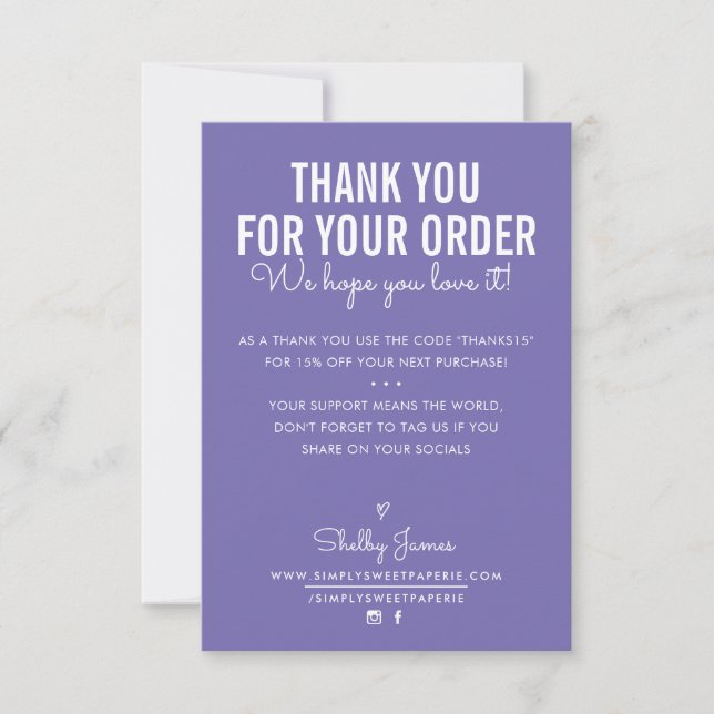 THANK YOU FOR YOUR ORDER insert white ink purple Card (Front)