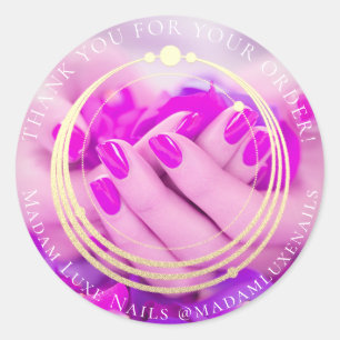 Thank You For Your Order Luxe Nails Pink Gold Classic Round Sticker