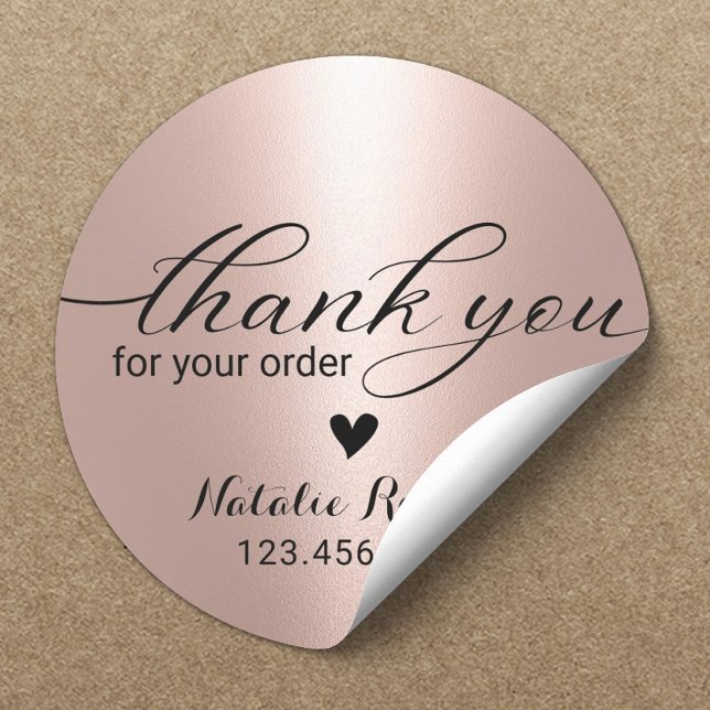 Thank You for Your Order Modern Rose Gold Business Classic Round Sticker (Creator Uploaded)