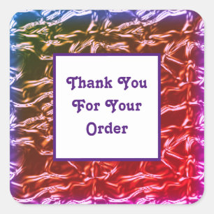Thank You for Your Order Pink Purple Metallic Square Sticker