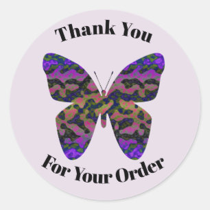 Thank You for Your Order Purple Vivid Butterfly Classic Round Sticker