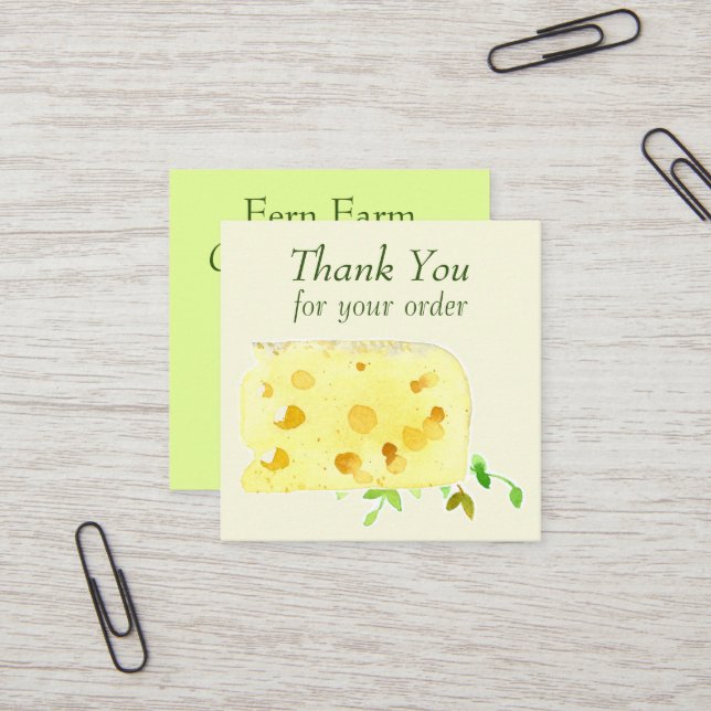 Thank You For Your Order Swiss Cheese Food Herbs Square Business Card (Front/Back In Situ)