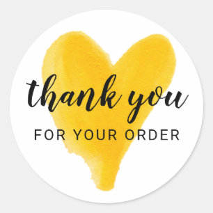 Thank you for your Order Watercolor Heart Cute  Classic Round Sticker