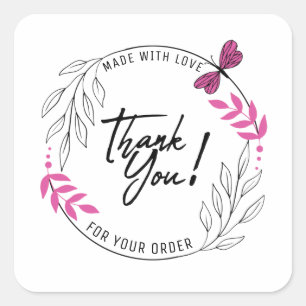 Thank you for your order with pink butterfly square sticker