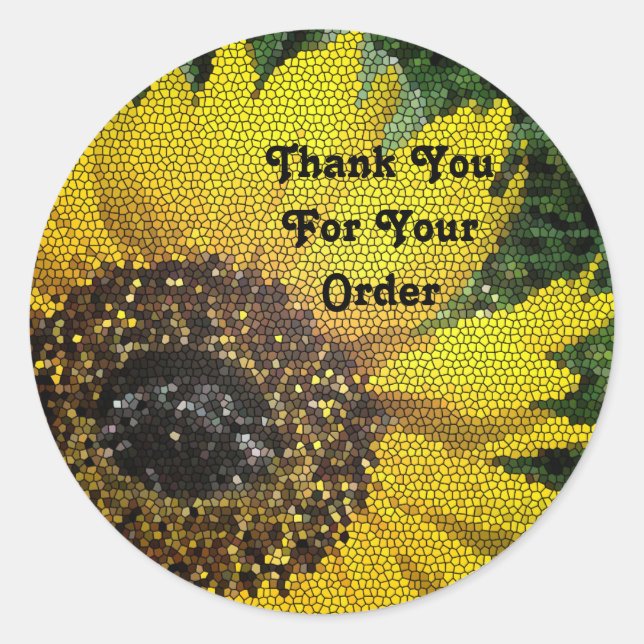 Thank You for Your Order Yellow Mosaic Sunflower Classic Round Sticker (Front)