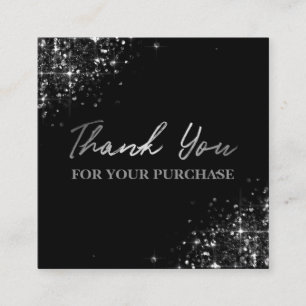 Thank You For Your Purchase Black Silver Glitter Square Business Card