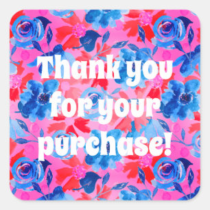 Thank You for Your Purchase Bold Floral Square Sticker