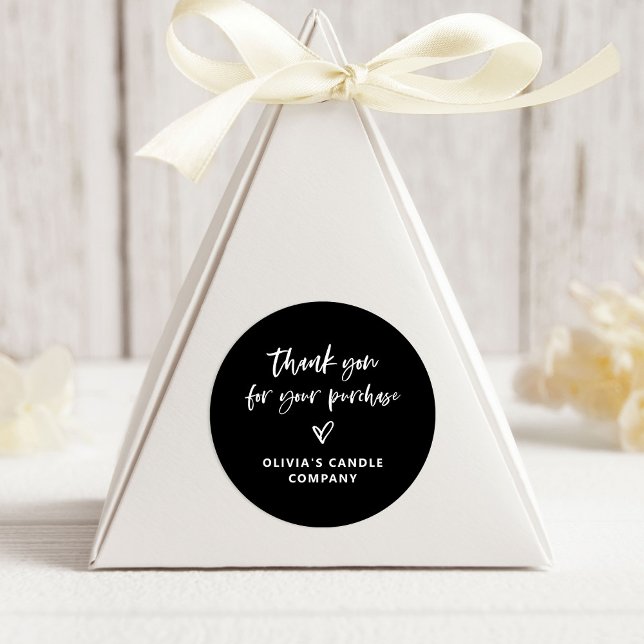 Thank You for your Purchase | Casual Script Heart Classic Round Sticker (Creator Uploaded)