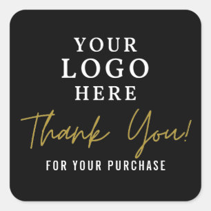 Thank You For Your Purchase Custom Logo Black Gold Square Sticker