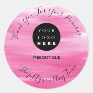 Thank You FOr Your Purchase Custom Logo Pink  Classic Round Sticker