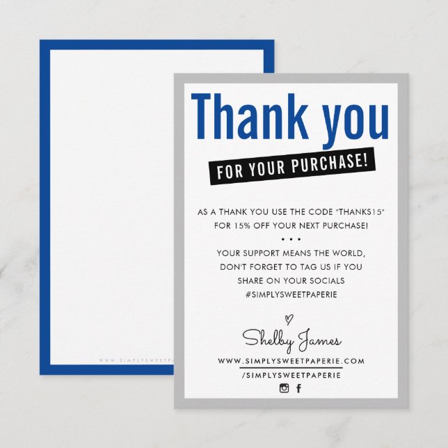 THANK YOU FOR YOUR PURCHASE customer insert blue (Front/Back)