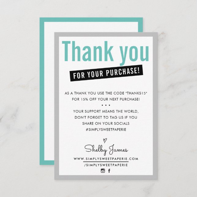 THANK YOU FOR YOUR PURCHASE customer insert mint (Front/Back)