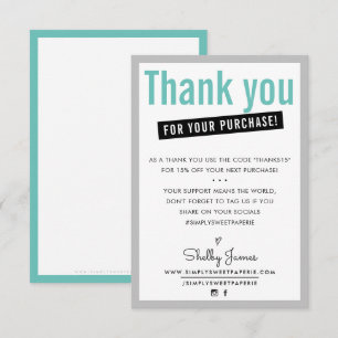 THANK YOU FOR YOUR PURCHASE customer insert mint Card