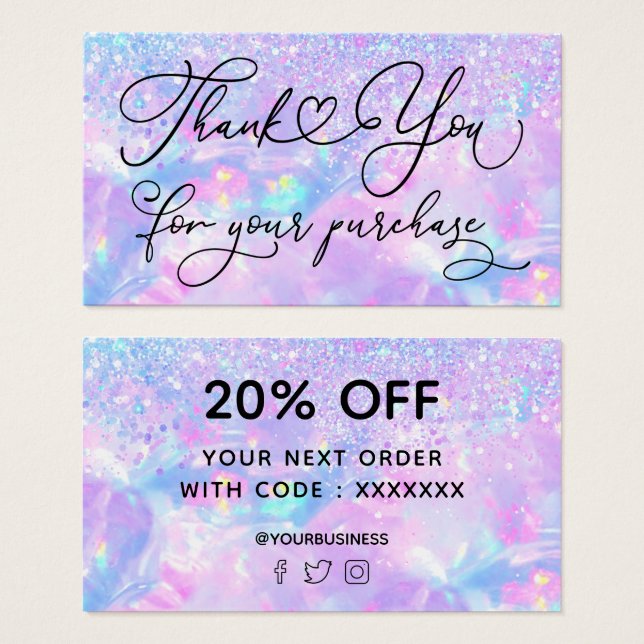 thank you for your purchase faux glitter opal (Front & Back)