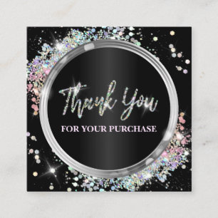 Thank You For Your Purchase Glittery Black Square Business Card