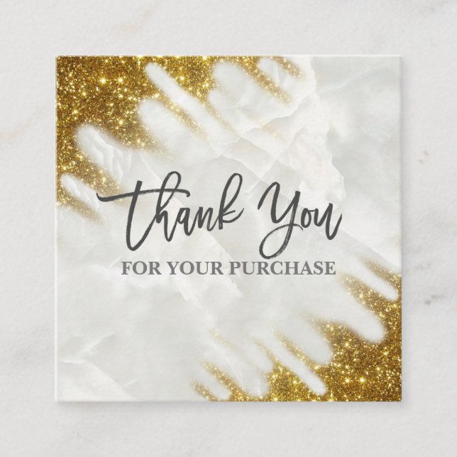 Thank You For Your Purchase Gold And Marble Square Business Card (Front)
