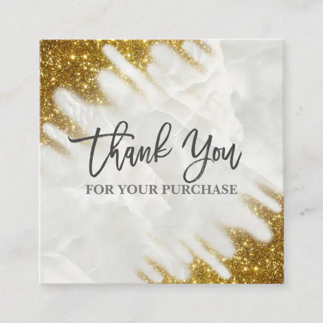 Thank You For Your Purchase Gold And Marble Square Business Card | Zazzle