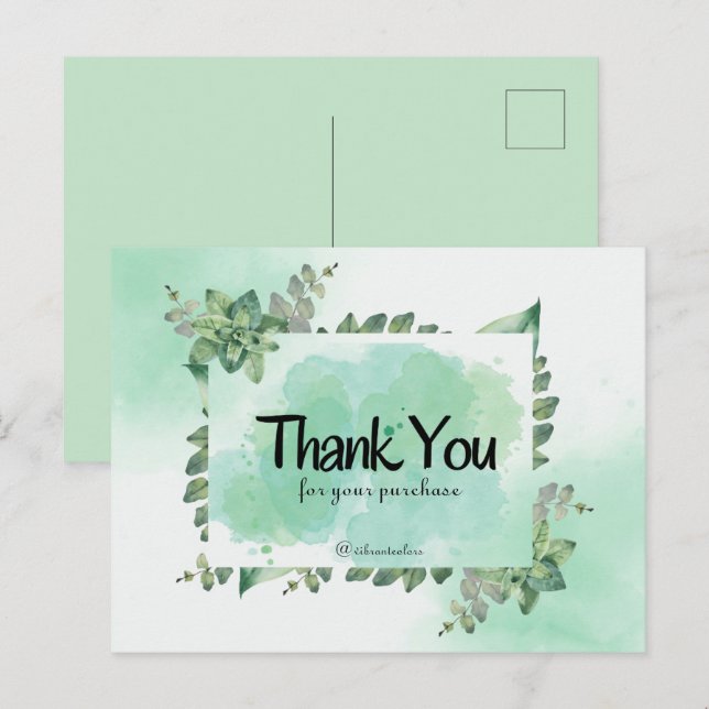 Thank You For Your Purchase Green Botanical Waterc Postcard (Front/Back)