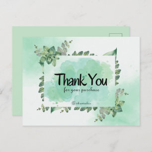 Thank You For Your Purchase Green Botanical Waterc Postcard