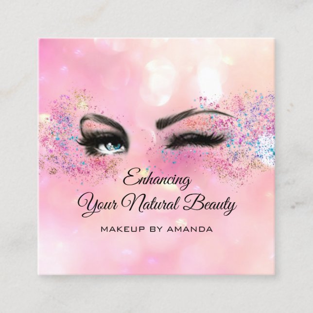 Thank You For Your Purchase Makeup Pink Square Business Card (Front)